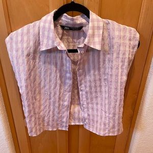 Zara Purple and White Plaid Shirt: size extra small XS